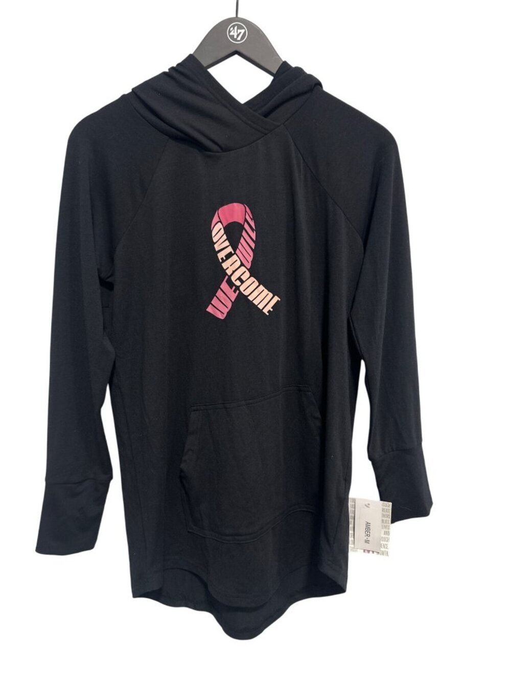 Lularoe Hoodie Medium Amber We Will Overcome Breast Cancer Awareness Black NEW